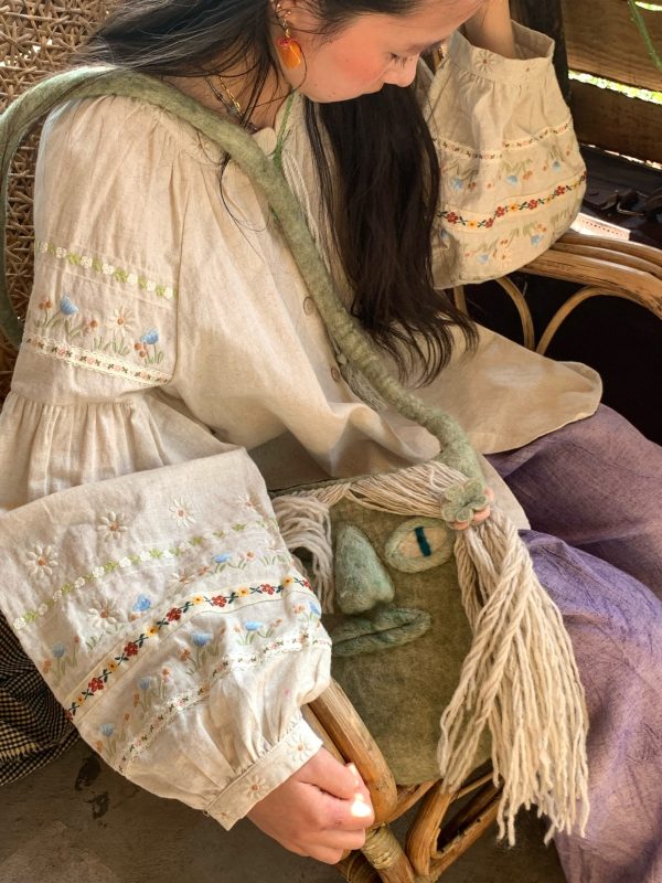 Retro Linen Cotton Long Sleeve Shirt for Women - Honey Daisy Embroidered Lantern Sleeve Top - Spring Vintage Floral Style