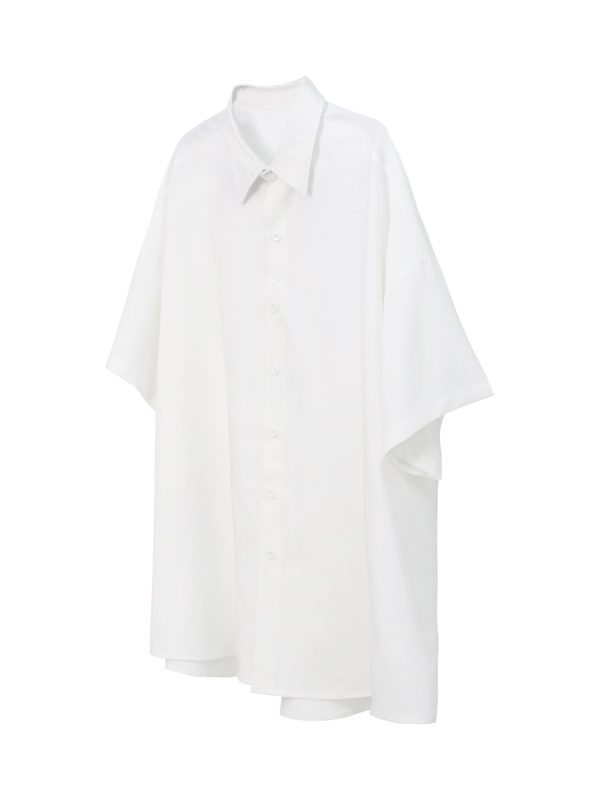Retro Loose Draped Solid Color Short Sleeve Shirt for Women - Versatile American Style Couple Top
