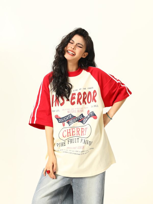 Retro Melange Spliced Short Sleeve T-Shirt for Couples - Unisex Letter Print Tee in 90s American Style