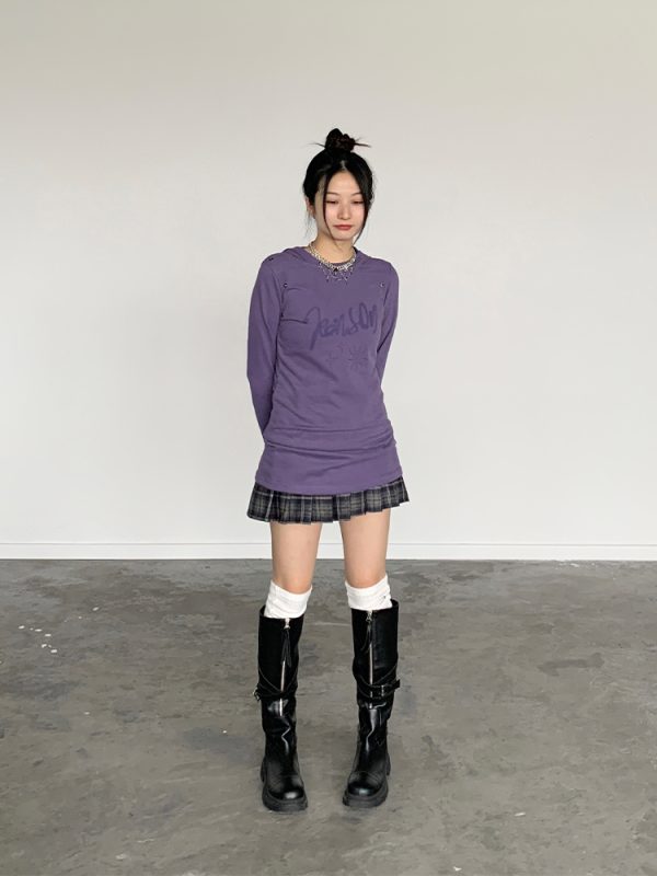 Retro Metal Decorative Slim-Fit Multi-Color Hooded Dress for 90s Inspired Style