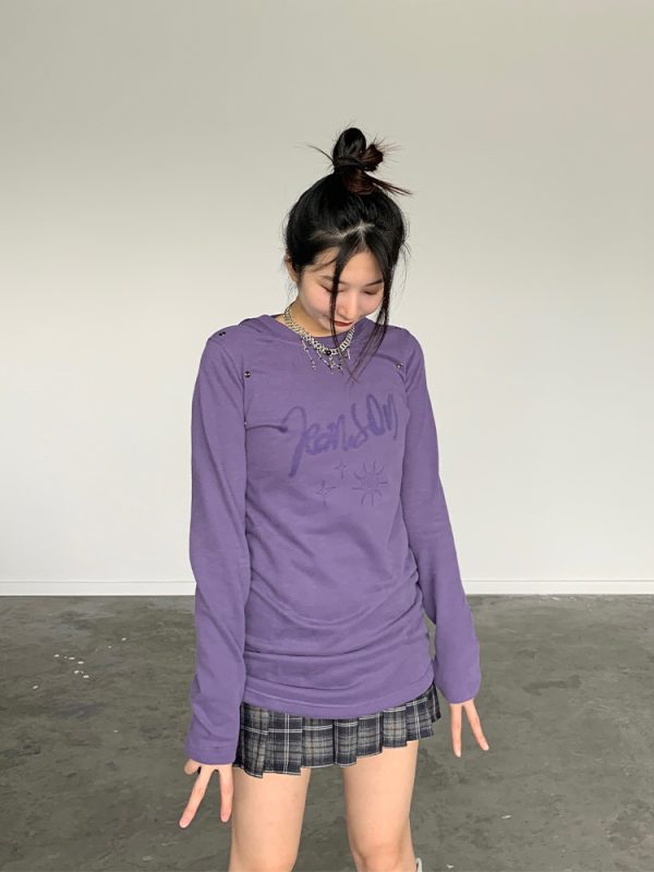 Retro Metal Decorative Slim-Fit Multi-Color Hooded Dress for 90s Inspired Style