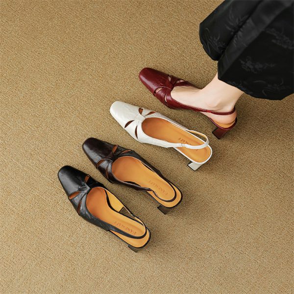 Retro Minimalist Chunky High-Heeled Sandals with Open Back - Super Comfortable Hollow Square-Toe Design for Stylish Summer Looks