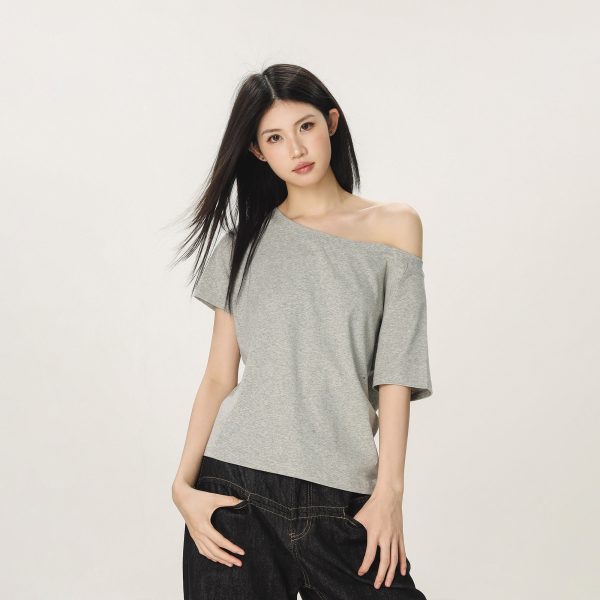 Retro Off-Shoulder T-Shirt for Women - Summer Short Sleeve Slim Fit - Unique Beautiful Hot Girl Style