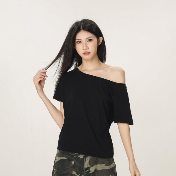 Retro Off-Shoulder T-Shirt for Women - Summer Short Sleeve Slim Fit - Unique Beautiful Hot Girl Style