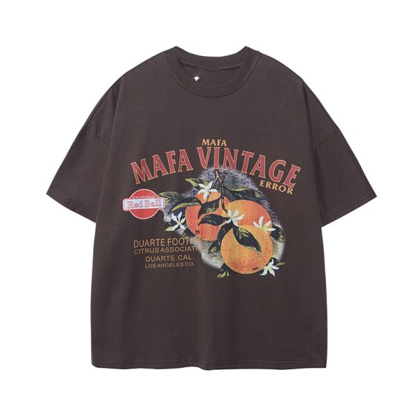 Retro Orange Print Short Sleeve T-Shirt for Women | Summer Vibe Ginger Yellow Tee | Y2K Fashion Top