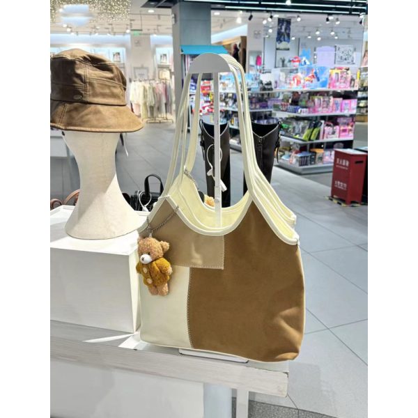 Retro Patchwork Color-Blocking Shoulder Bag - High-End Matte Texture Crossbody Bag for Autumn/Winter 2025, Large Capacity