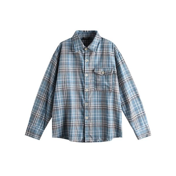 Retro Plaid Color-Blocking Long Sleeve Shirt for Men and Women - Versatile Casual Oversized Style for Early Spring