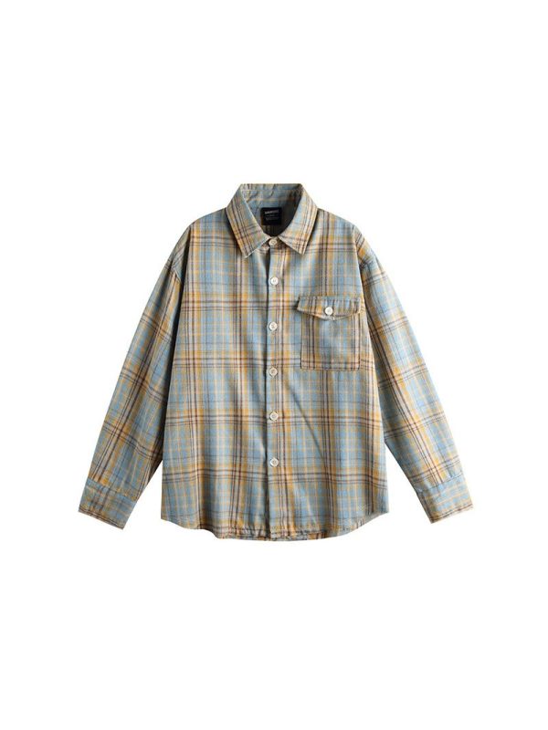 Retro Plaid Color-Blocking Long Sleeve Shirt for Men and Women - Versatile Casual Oversized Style for Early Spring