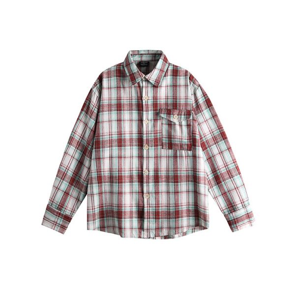 Retro Plaid Color-Blocking Long Sleeve Shirt for Men and Women - Versatile Casual Oversized Style for Early Spring