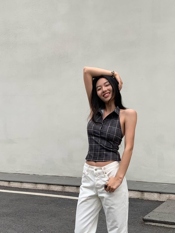 Retro Plaid Halter Polo - 5-Second Outfit Emergency Kit, Slimming Design for Effortless Style, Perfect for Y2K Fashion Lovers