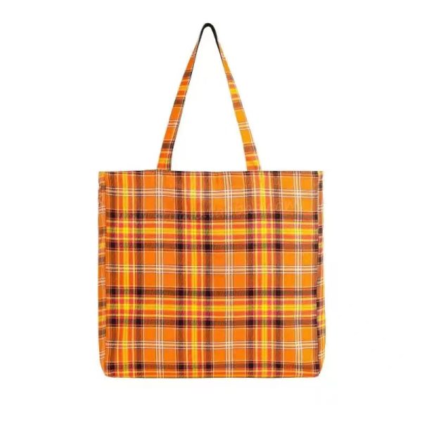 Retro Plaid Orange Tote Bag - Versatile High-Capacity Canvas Commuting Underarm Bag for Everyday Style