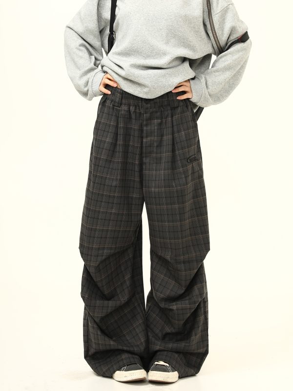 Retro Plaid Pleated Pants for Women - Loose Drape Casual Style, Trendy Versatile Bottoms, 90s Inspired Fashion
