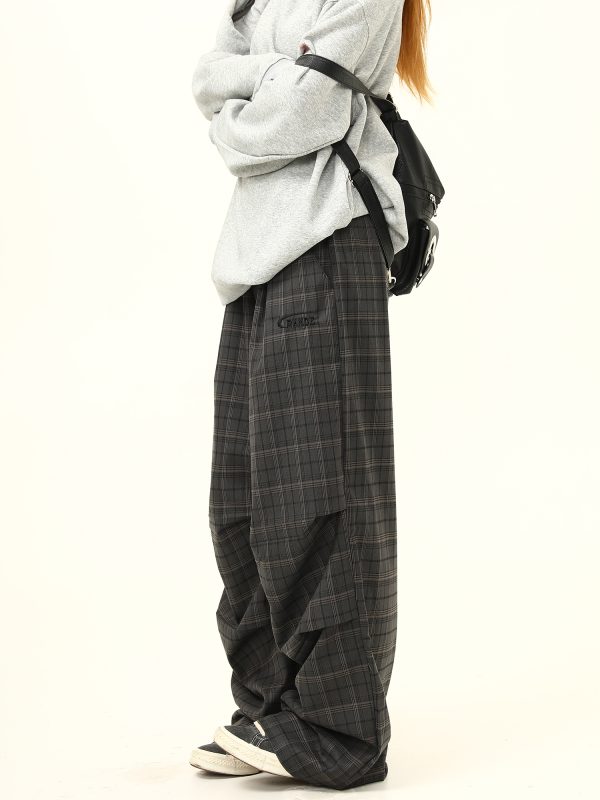 Retro Plaid Pleated Pants for Women - Loose Drape Casual Style, Trendy Versatile Bottoms, 90s Inspired Fashion