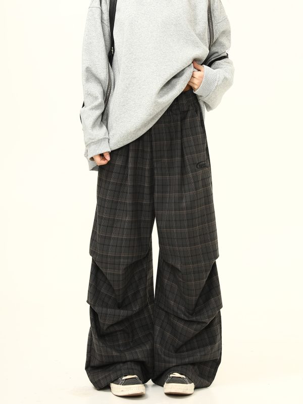 Retro Plaid Pleated Pants for Women - Loose Drape Casual Style, Trendy Versatile Bottoms, 90s Inspired Fashion