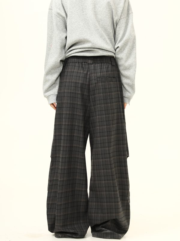 Retro Plaid Pleated Pants for Women - Loose Drape Casual Style, Trendy Versatile Bottoms, 90s Inspired Fashion