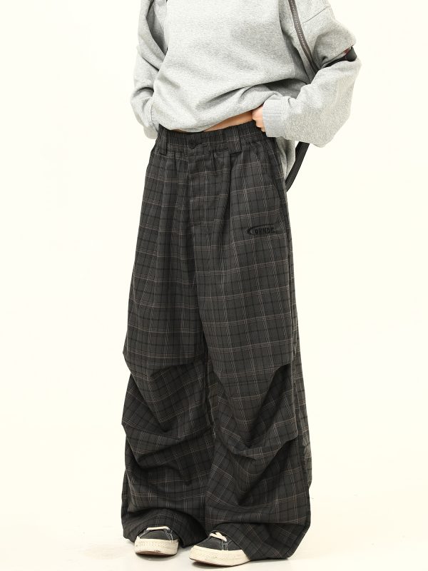 Retro Plaid Pleated Pants for Women - Loose Drape Casual Style, Trendy Versatile Bottoms, 90s Inspired Fashion