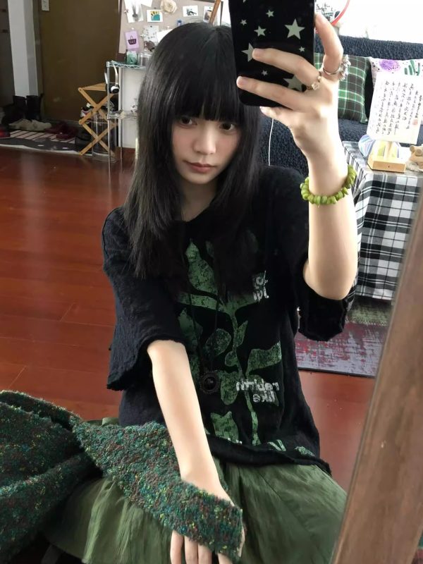 Retro Plant-Themed Korean Style Casual Loose Fit Cotton Summer Short Sleeve T-Shirt