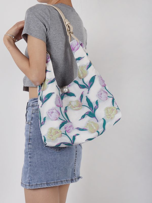 Retro Purple Floral Tulip Tote Bag for Women - Large Capacity Summer Commuter Bag, Fashionable Versatile Y2K Style