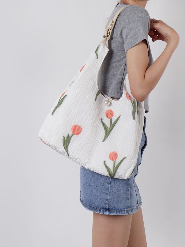 Retro Purple Floral Tulip Tote Bag for Women - Large Capacity Summer Commuter Bag, Fashionable Versatile Y2K Style