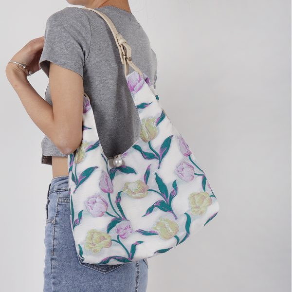 Retro Purple Floral Tulip Tote Bag for Women - Large Capacity Summer Commuter Bag, Fashionable Versatile Y2K Style