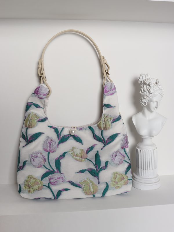 Retro Purple Floral Tulip Tote Bag for Women - Large Capacity Summer Commuter Bag, Fashionable Versatile Y2K Style
