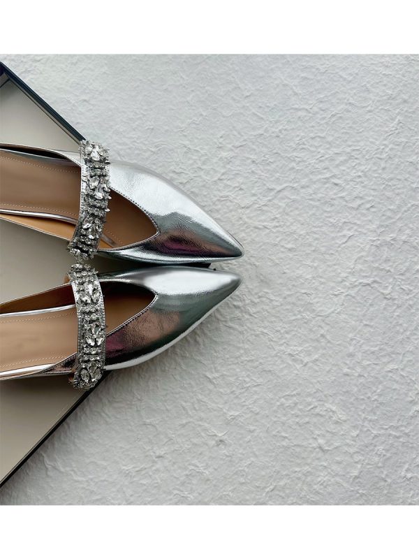 Retro Sheepskin One-Strap Rhinestone Open-Toe Slippers for Women - Summer Flat Pointed Footwear in Zhao Lusi Style