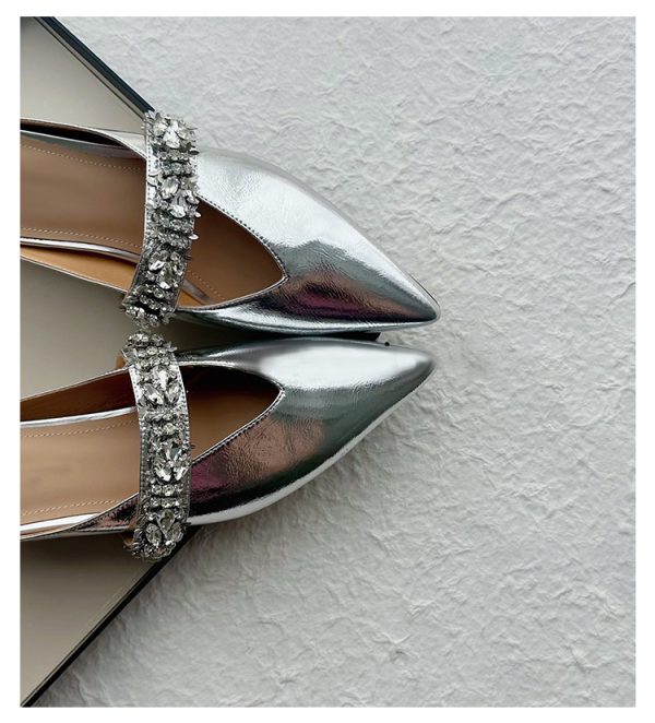 Retro Sheepskin One-Strap Rhinestone Open-Toe Slippers for Women - Summer Flat Pointed Footwear in Zhao Lusi Style