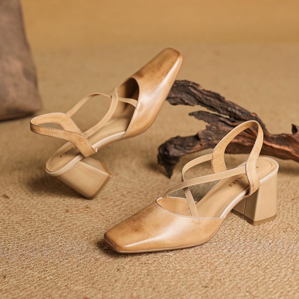 Retro Slim-Fit Cross-Strap High-Heeled Sandals for Women - Artistic Chinese Style OL Design - European American Fashion