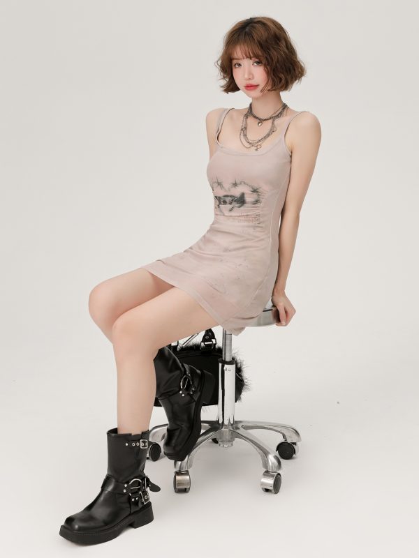 Retro Spicy Girl Cat Print Camisole Dress - Summer Bodycon Dress for a Girly Look, Perfect for Y2K and Retro Fashion Lovers