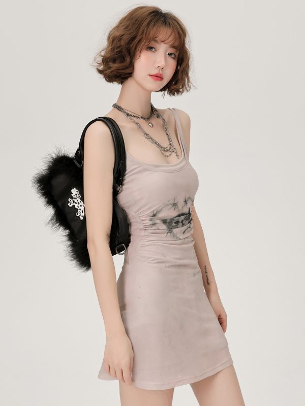 Retro Spicy Girl Cat Print Camisole Dress - Summer Bodycon Dress for a Girly Look, Perfect for Y2K and Retro Fashion Lovers