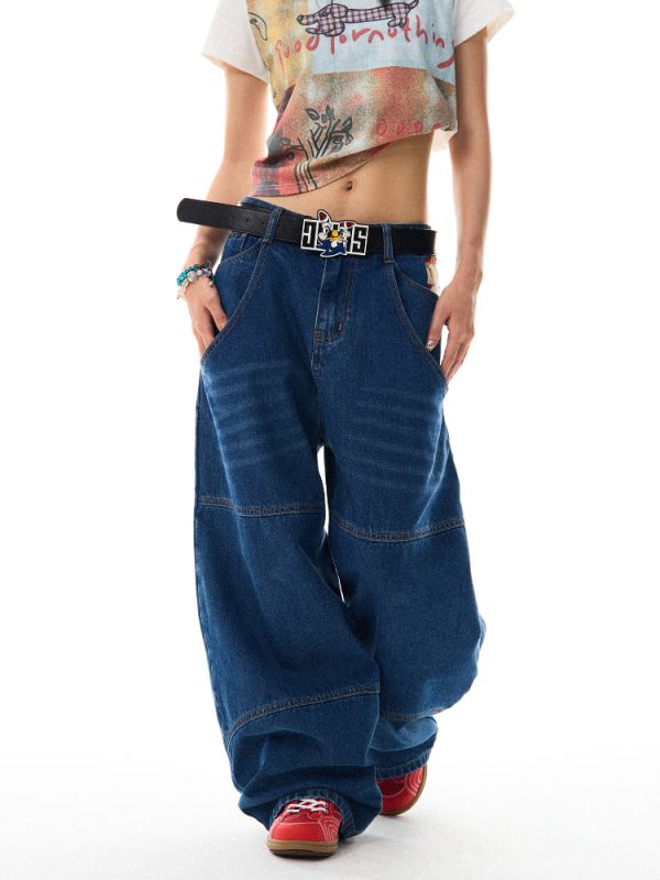 Retro Spicy Girl Loose Wide-Leg Jeans for Women - American Street Hip-Hop Curved Blade Design, Y2K Fashion