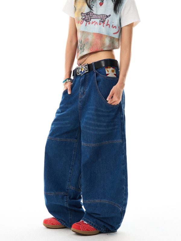 Retro Spicy Girl Loose Wide-Leg Jeans for Women - American Street Hip-Hop Curved Blade Design, Y2K Fashion