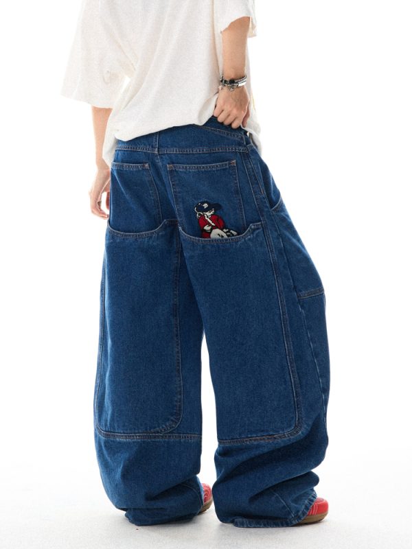 Retro Spicy Girl Loose Wide-Leg Jeans for Women - American Street Hip-Hop Curved Blade Design, Y2K Fashion