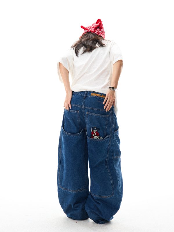 Retro Spicy Girl Loose Wide-Leg Jeans for Women - American Street Hip-Hop Curved Blade Design, Y2K Fashion