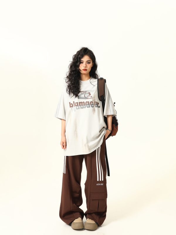 Retro Street Graffiti Letter Short-Sleeve T-Shirt for Men and Women, Loose Fit High Street Trendy Top, 90s Inspired Fashion