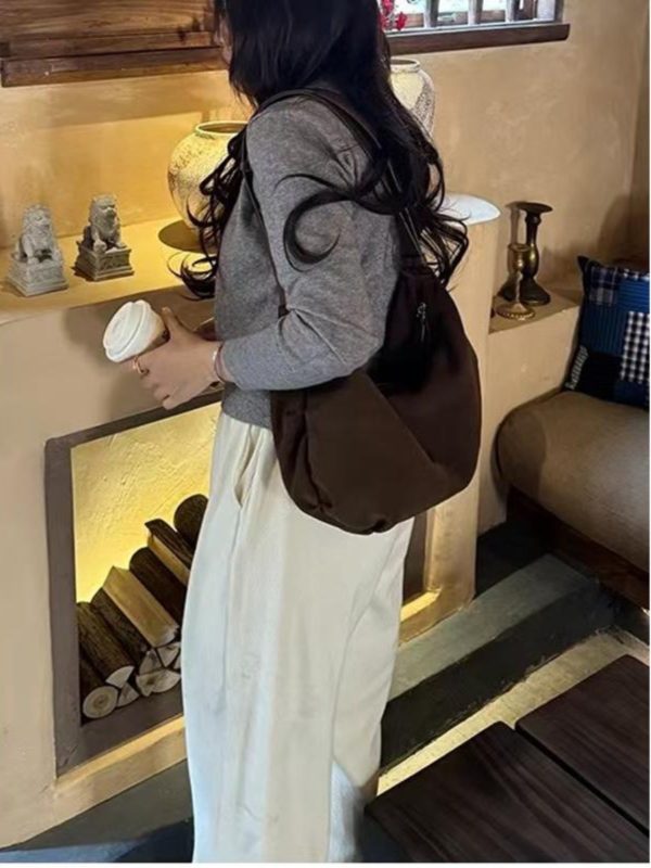 Retro Suede Tote Bag for Women - 2025 Autumn Winter Versatile Shoulder Dumpling Bag, Stylish Underarm Accessory