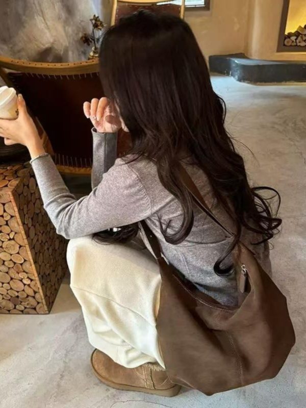 Retro Suede Tote Bag for Women - 2025 Autumn Winter Versatile Shoulder Dumpling Bag, Stylish Underarm Accessory