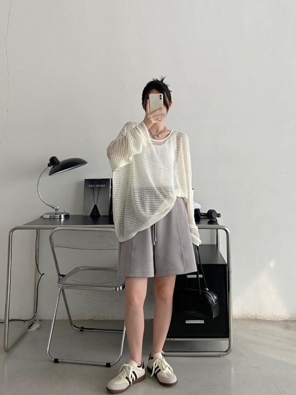 Retro Sun Grapefruit Loose-Fitting Knitted Cover-Up Sweater - Hollow-Out Summer Pullover for Sun Protection, Versatile Style