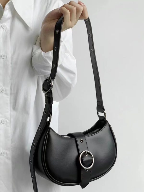 Retro Textured Silver Motorcycle Saddle Bag for Women - 2025 New Model, Fashionable Underarm Crossbody Design