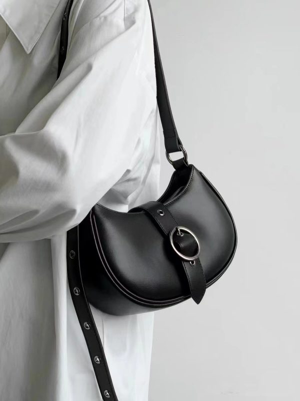 Retro Textured Silver Motorcycle Saddle Bag for Women - 2025 New Model, Fashionable Underarm Crossbody Design