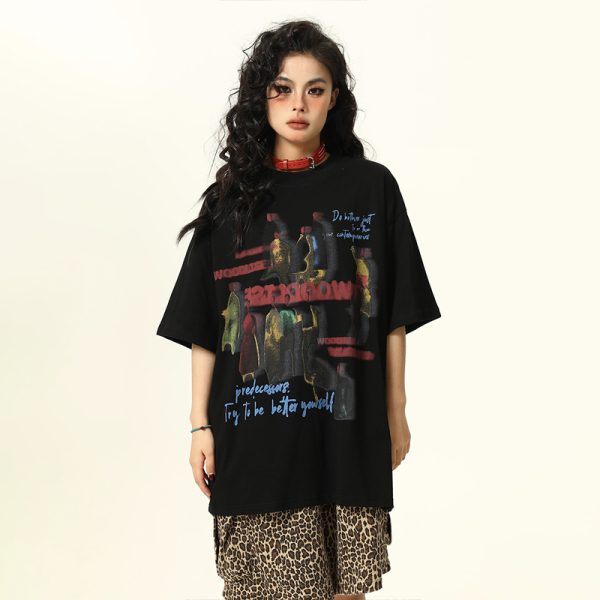 Retro Tie-Dye Letter Design Short-Sleeve T-Shirt for Men and Women - Summer Trendy American Streetwear