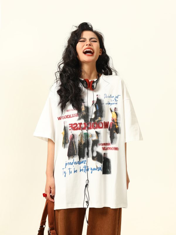 Retro Tie-Dye Letter Design Short-Sleeve T-Shirt for Men and Women - Summer Trendy American Streetwear
