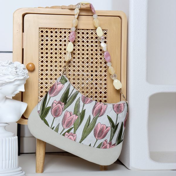 Retro Tulip Flower Underarm Bag for Women, Textured Jacquard Crossbody, Versatile Vacation Style, Niche Design