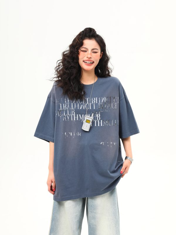 Retro Vintage Letter Print Short Sleeve T-Shirt for Women - Trendy American Style Summer Tee