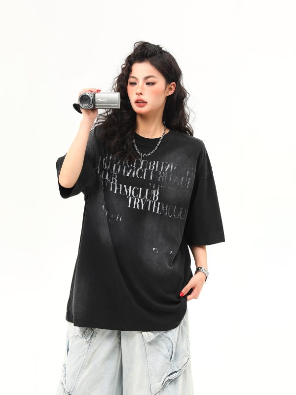 Retro Vintage Letter Print Short Sleeve T-Shirt for Women - Trendy American Style Summer Tee