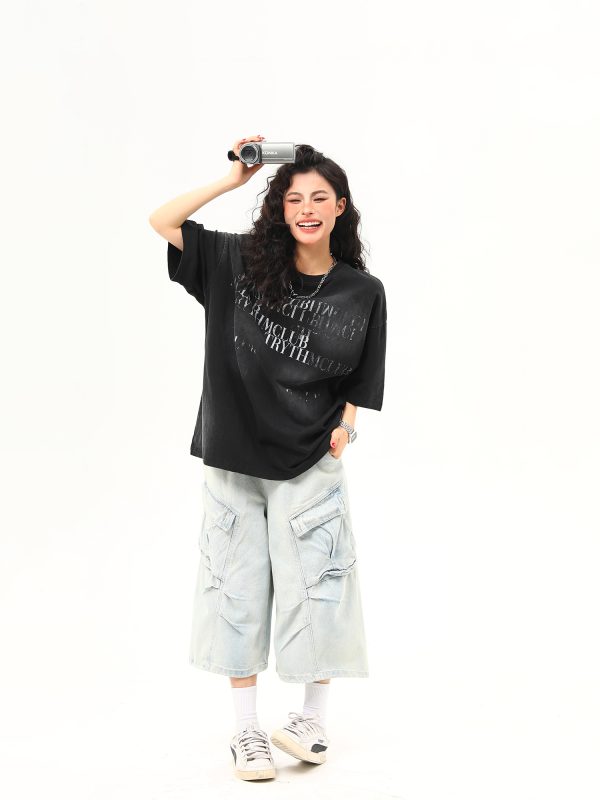 Retro Vintage Letter Print Short Sleeve T-Shirt for Women - Trendy American Style Summer Tee