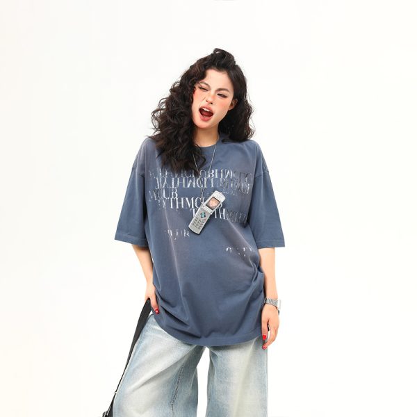 Retro Vintage Letter Print Short Sleeve T-Shirt for Women - Trendy American Style Summer Tee