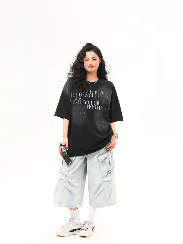 Retro Vintage Letter Print Short Sleeve T-Shirt for Women - Trendy American Style Summer Tee