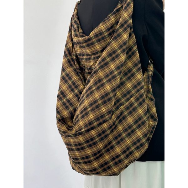Retro Yellow Checkered Slouchy Tote Bag - Large Capacity Shoulder Crossbody Canvas Backpack in Lazy Style