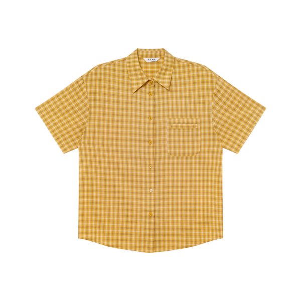 Retro Yellow Plaid Lapel Short Sleeve Shirt for Women - Summer 2025 Simple Commuting Versatile Top in 90s Style